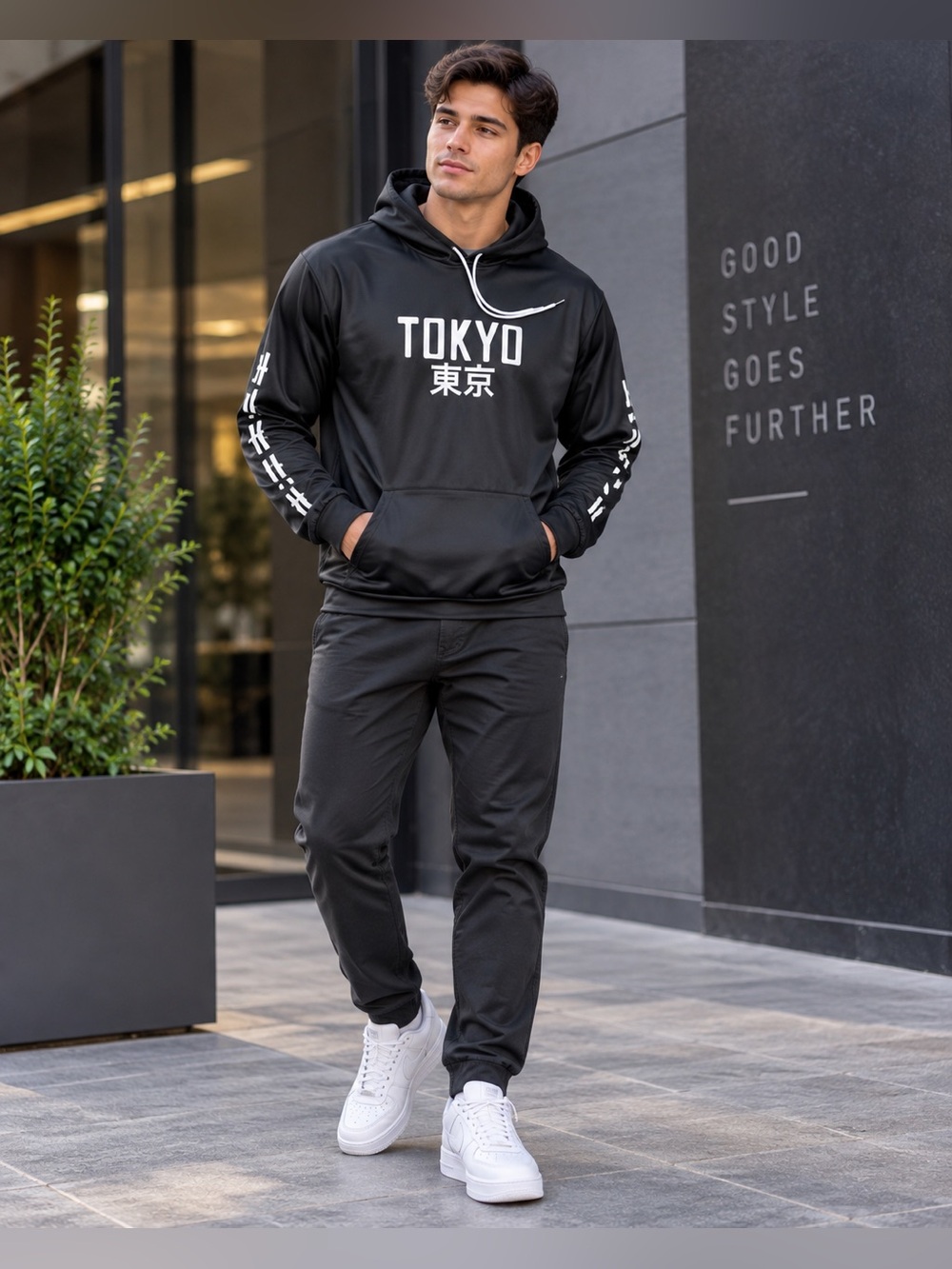 Men’s Black Tokyo Graphic Hoodie – Size L